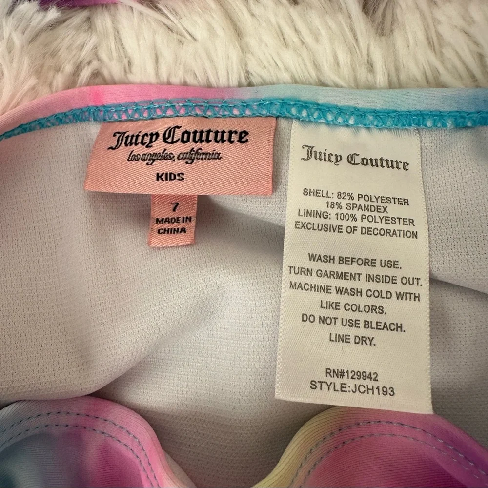 JUICY COUTURE Girls Tie Dye Bikini Swimsuit Pink Blue Gold Size 7 NWOT